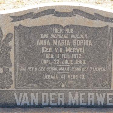 MERWE Anna Maria Sophia, van der nee V.D. MERWE 1872-1953