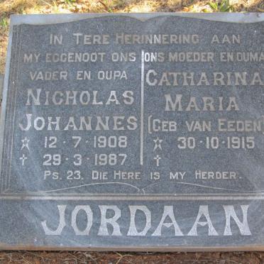 JORDAAN Nicholas Johannes 1908-1987 &amp; Catharina Maria VAN EEDEN 1915-