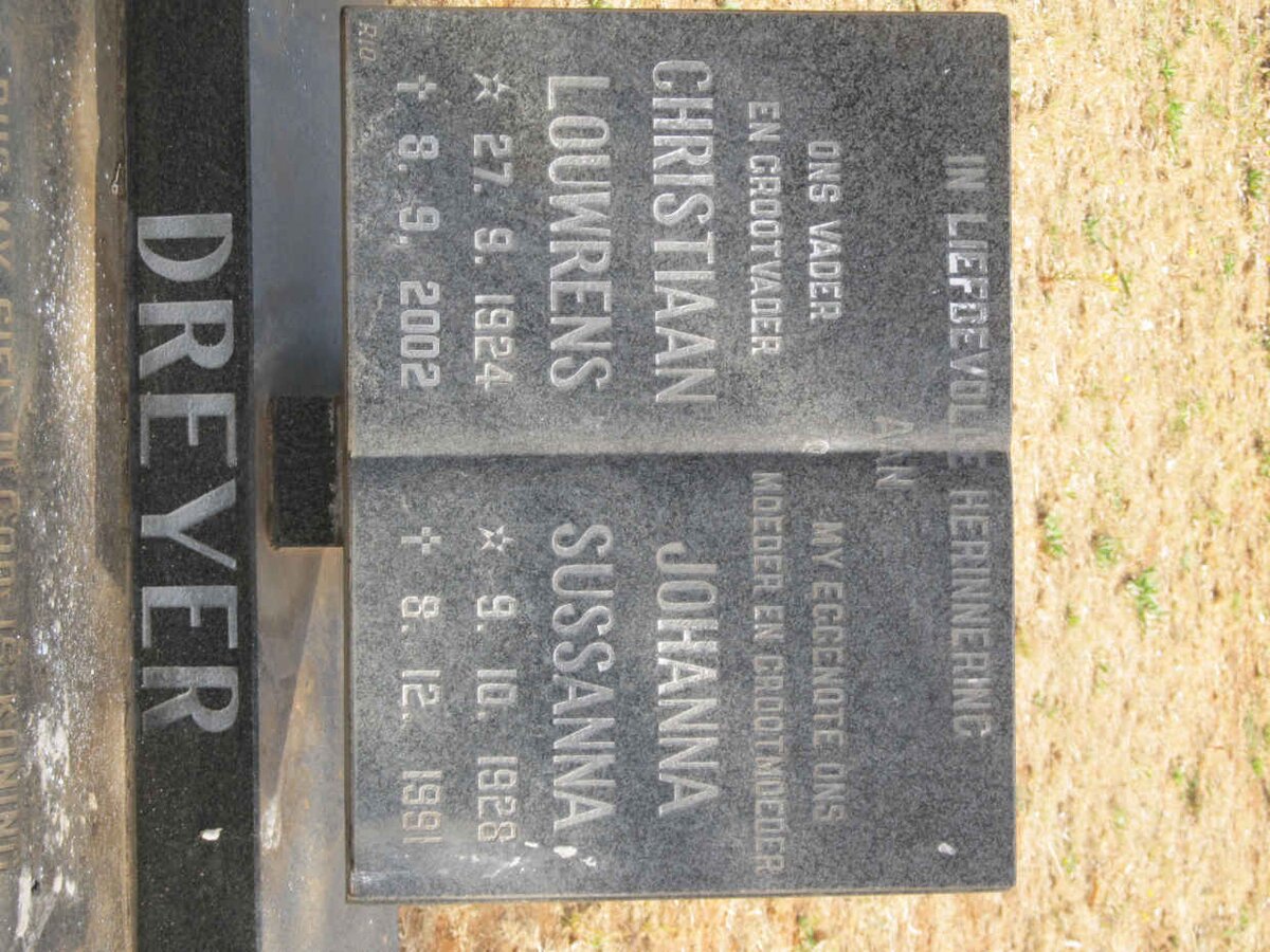 DREYER Christiaan Louwrens 1924-2002 &amp; Johanna Sussanna 1928-1991