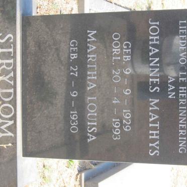 STRYDOM Johannes Mathys 1929-1993 &amp; Martha Louisa 1930-