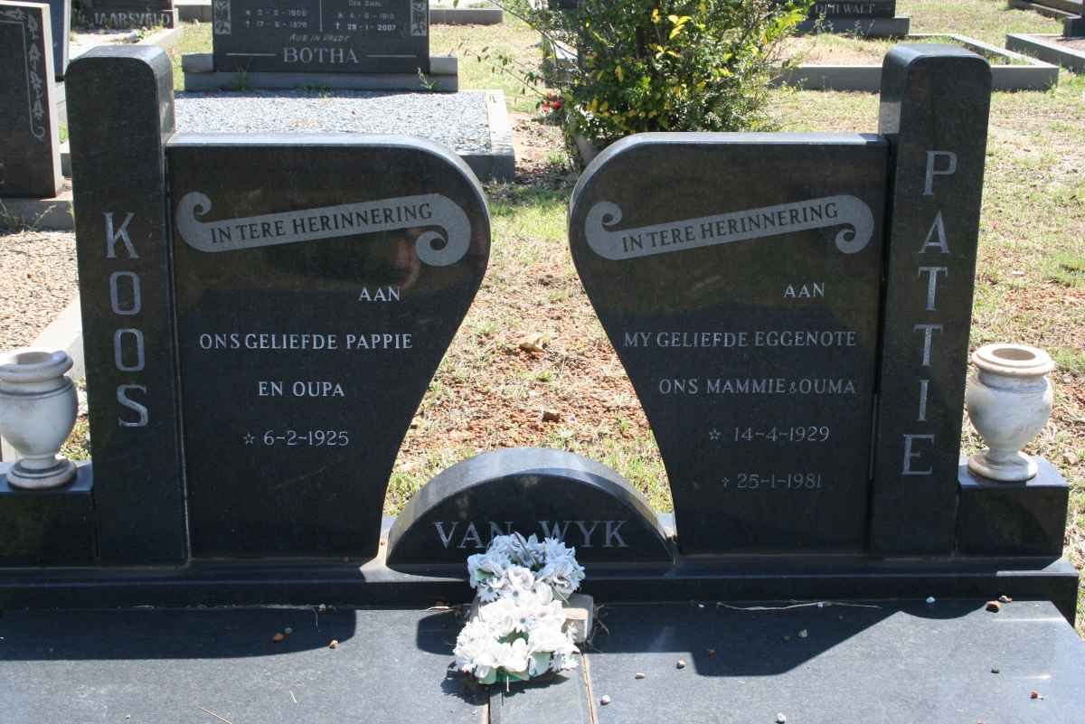 WYK Koos, van 1925-  &amp; Pattie 1929-1981