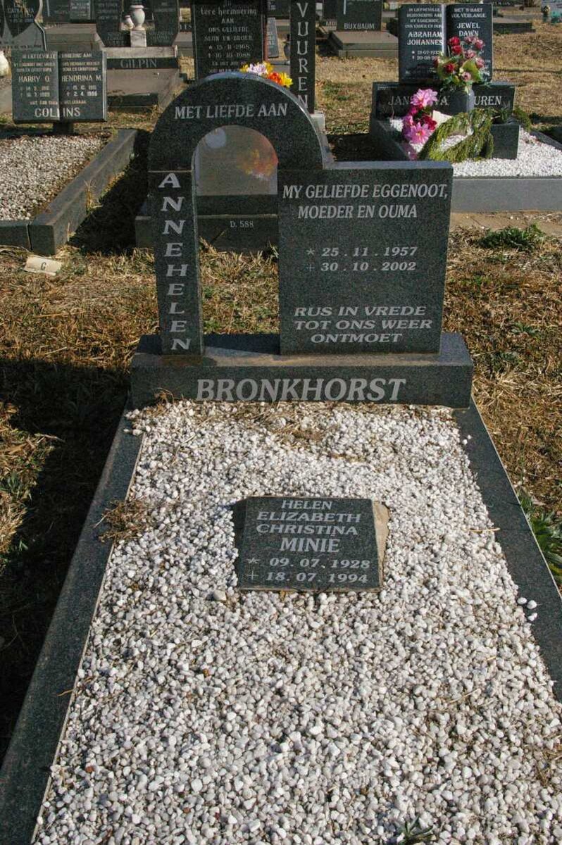 BRONKHORST Anne Helen 1957-2002 :: MINIE Helen Elizabeth Christina 1928-1994