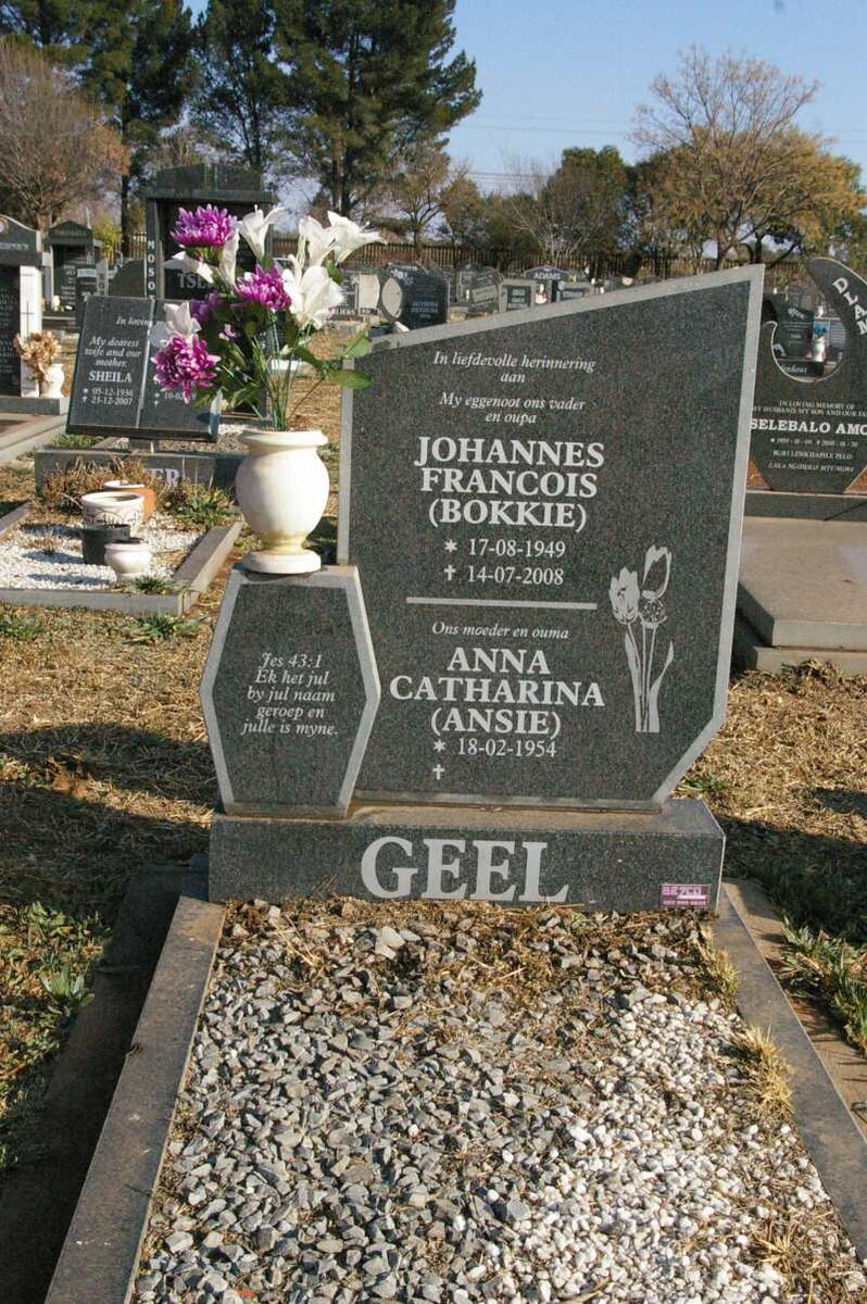 GEEL Johannes Francois 1949-2008 &amp; Anna Catharina 1954-