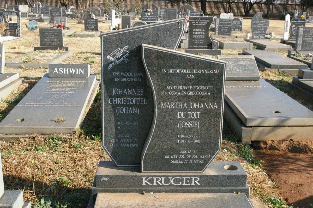 KRUGER Johannes Christoffel 1915-200? &amp; Martha Johanna DU TOIT 1917-2002