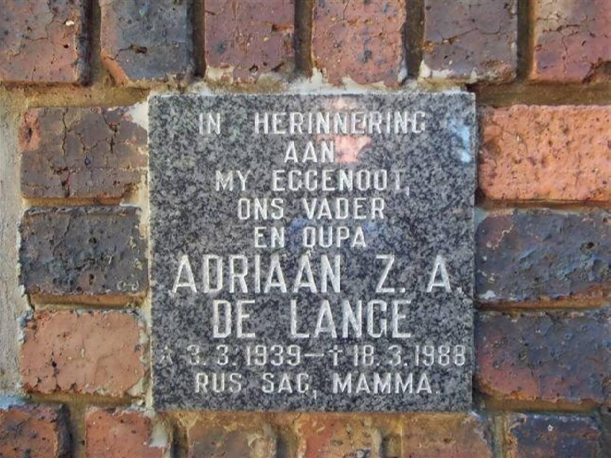 LANGE Adriaan Z.A., de 1939-1988