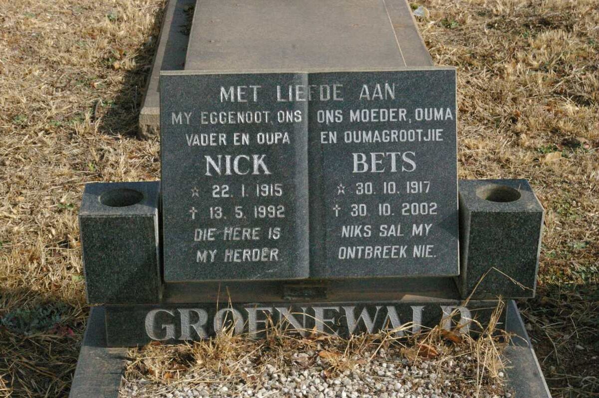 GROENEWALD Nick 1915-1992 &amp; Bets 1917-2002