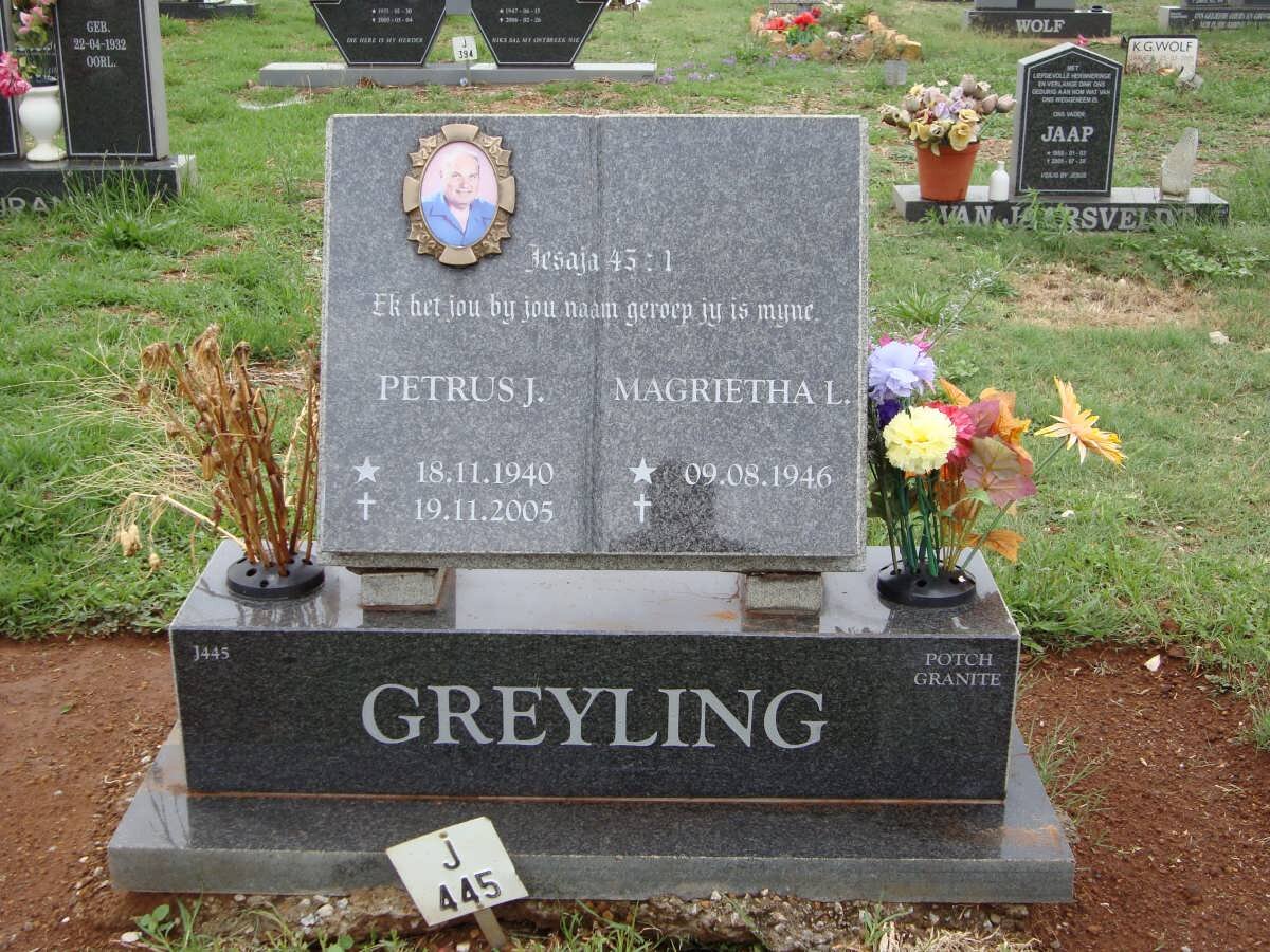 GREYLING Petrus J. 1940-2005 &amp; Magrietha L. 1946-