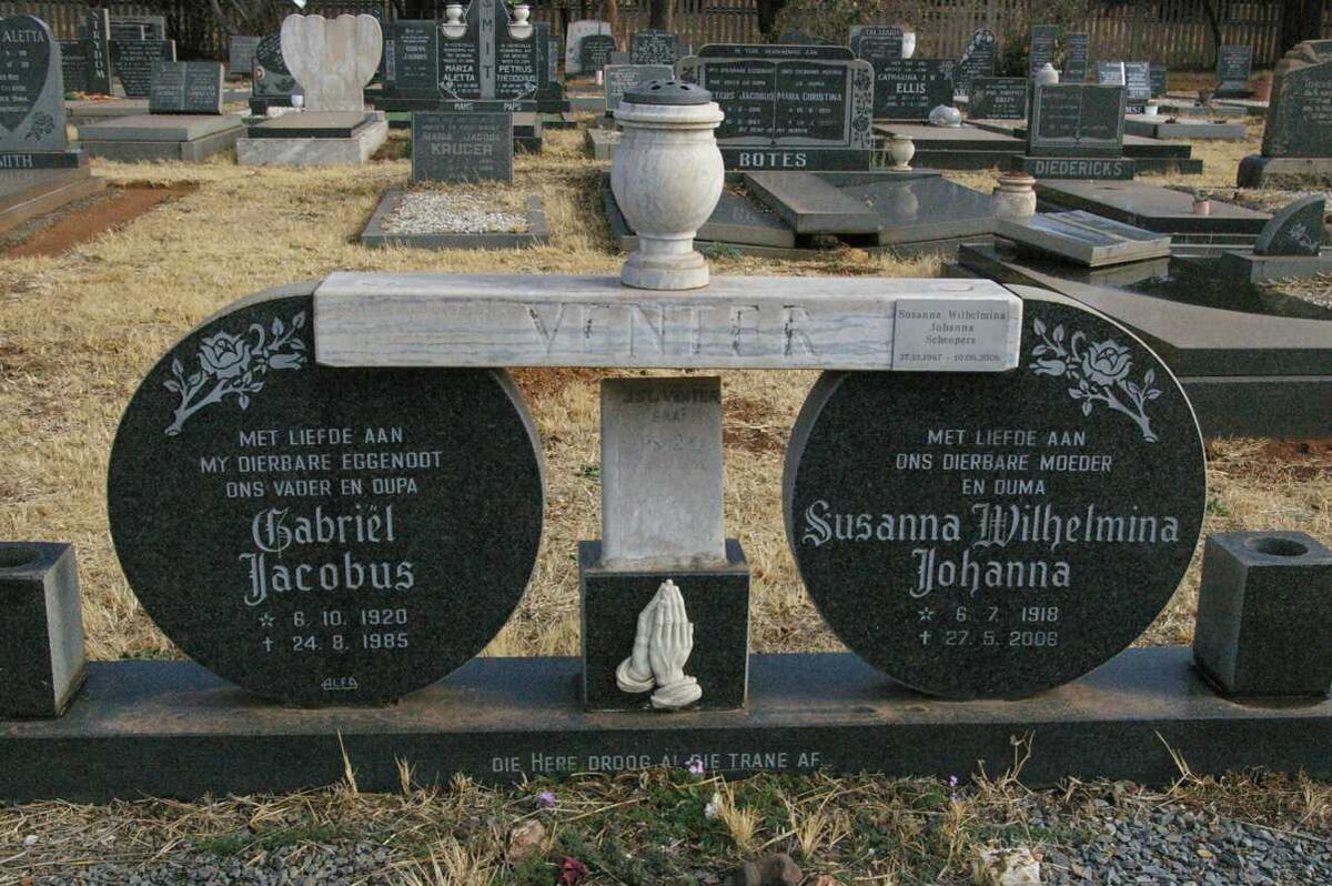 VENTER Gabriël Jacobus 1920-1985 &amp; Susanna Wilhelmina Johanna 1918-2006 :: SCHEEPERS Susanna Wilhelmina Johanna 1967-2006
