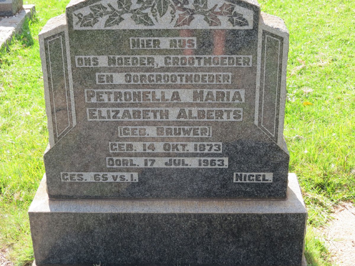 ALBERTS Petronella Maria Elizabeth nee BRUWER 1873-1963