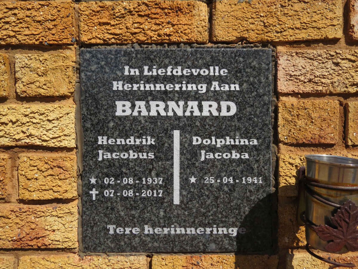 BARNARD Hendrik Jacobus 1937-2017 &amp; Dolphina Jacoba 1941-