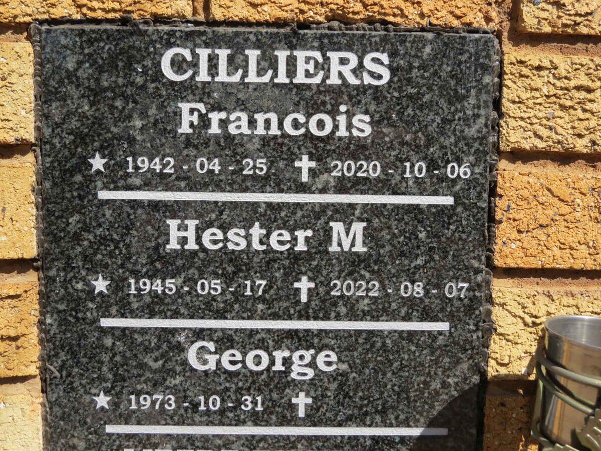 CILLIERS Francois 1942-2020 &amp; Hester M. 1945-2022 :: CILLIERS George 1973-