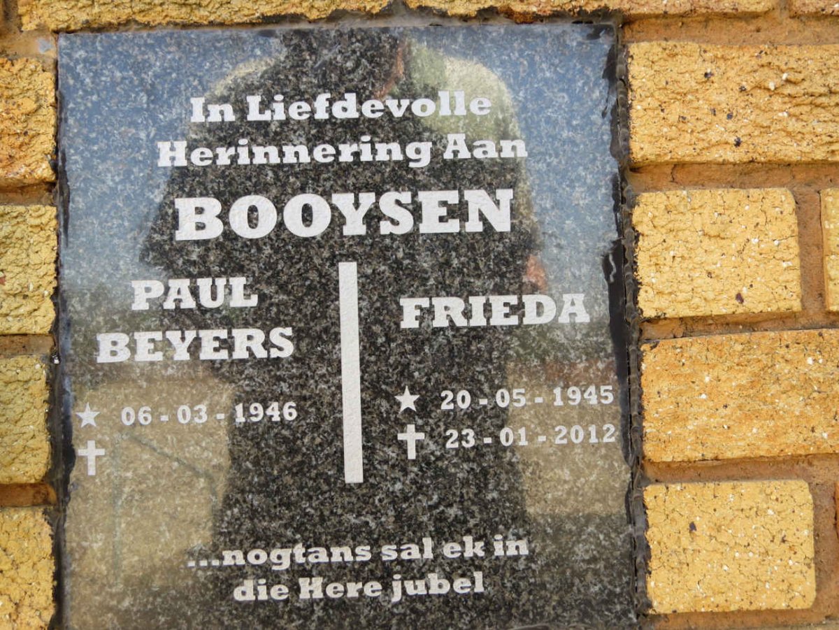 BOOYSEN Paul Beyers 1946- &amp; Frieda 1945-2012