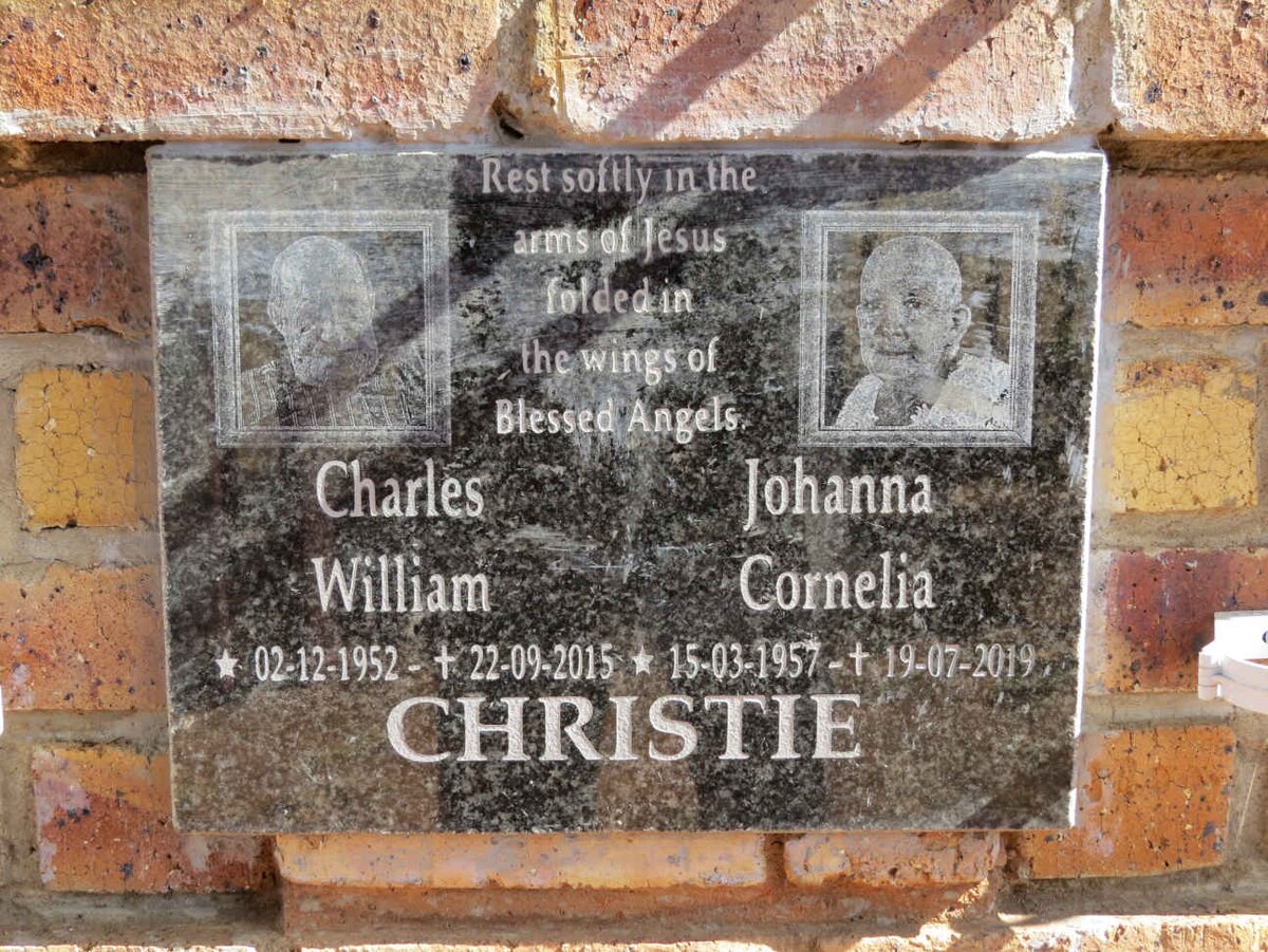 CHRISTIE Charles William 1952-2015 &amp; Johanna Cornelia 1957-2019