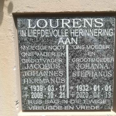 LOURENS Jacobus Johannes Hermanus 1939-2009 &amp; Johanna Stephanus 1932-2020