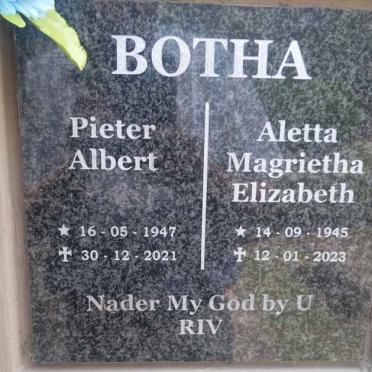 BOTHA Pieter Albert 1947-2021 & Aletta Magrietha Elizabeth 1945-2023