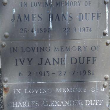 DUFF James Hans 1899-1974 :: DUFF Ivy Jane 1913-1981 :: DUFF Charles Alexander 1901-1982