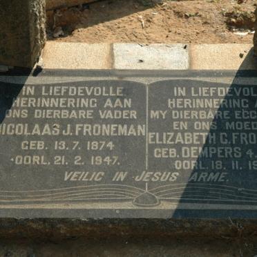 FRONEMAN Nicolaas J. 1874-1947 &amp; Elizabeth G. DEMPERS 1874-1944