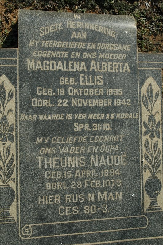 HATTINGH Theunis Naude 1894-1973 &amp; Magdalena Alberta ELLIS 1895-1942