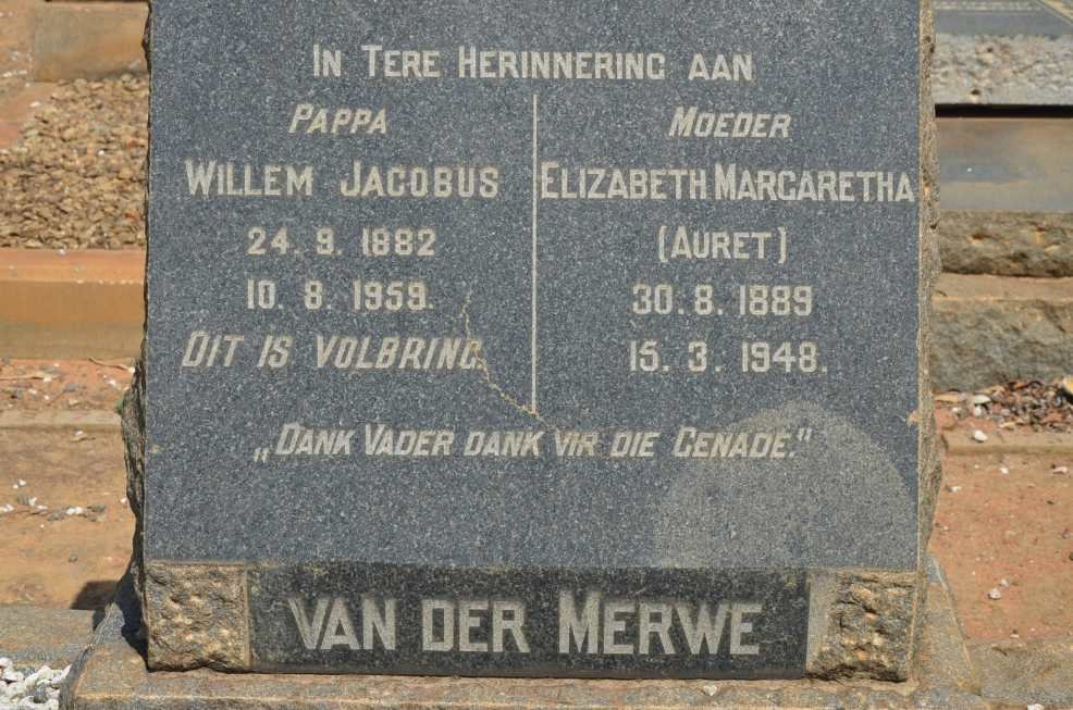 MERWE Willem Jacobus, van der 1882-1959 &amp; Elizabeth Margaretha AURET 1889-1948