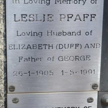 PFAFF Leslie 1905-1991 &amp; Elizabeth 1906-1999