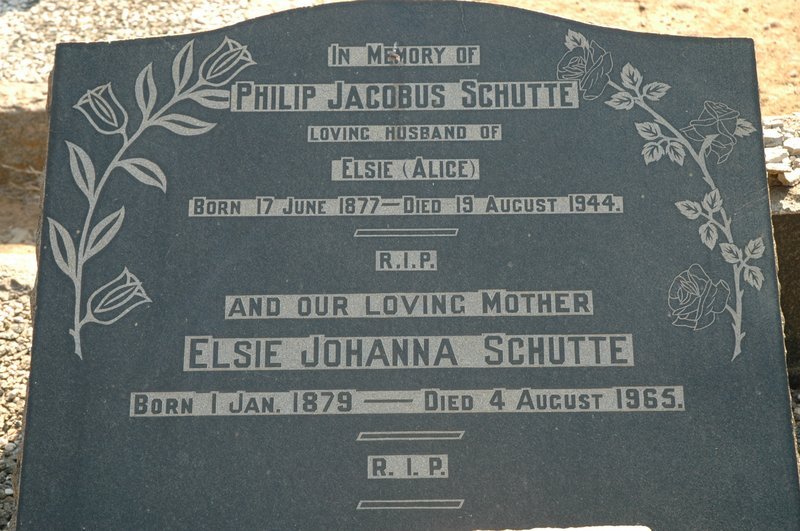 SCHUTTE Philip Jacobus 1877-1944 &amp; Elsie Johanna 1879-1965
