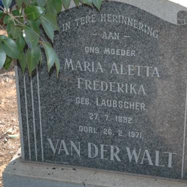 WALT Maria Aletta Frederika, van der nee LAUBSCHER 1892-1971