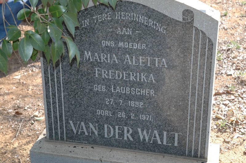 WALT Maria Aletta Frederika, van der nee LAUBSCHER 1892-1971