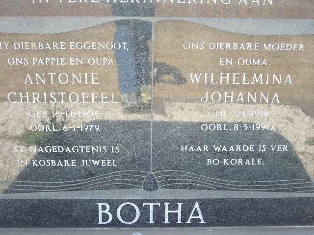 BOTHA Antonie Christoffel 1906-1979 &amp; Wilhelmina Johanna 1914-1990