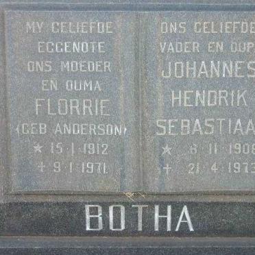 BOTHA Johannes Hendrik Sebastiaan 1908-1973 &amp; Florrie ANDERSON 1912-1971