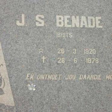 BENADE J.S., nee BRITS 1920-1978
