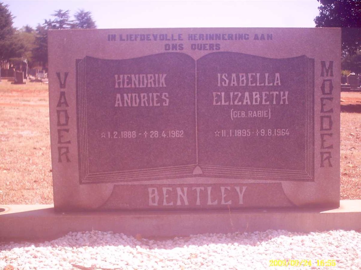 BENTLEY Hendrik Andries 1888-1962 &amp; Isabella Elizabeth RABIE 1895-1964
