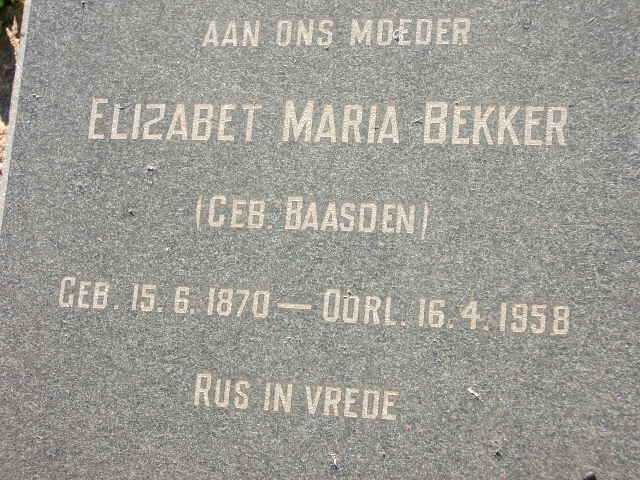 BEKKER Elizabet Maria geb. BAASDEN 1870-1958