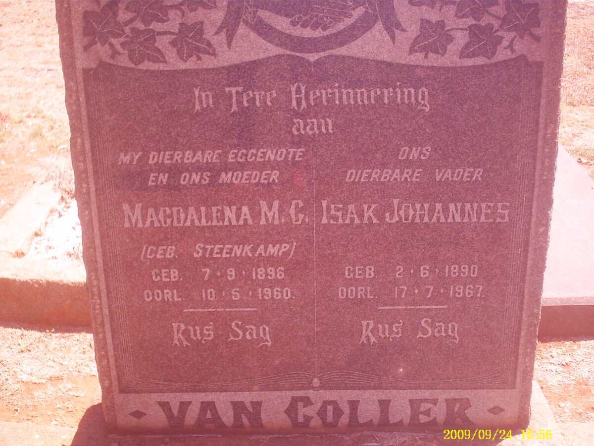 COLLER Isak Johannes, van 1890-1967 &amp; Magdalena M.C. STEENKAMP 1896-1960