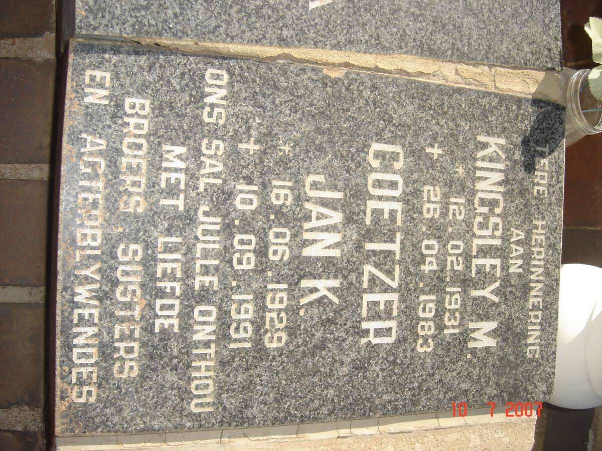 COETZER Jan K. 1929-1991 &amp; Kingsley M. 1931-1983