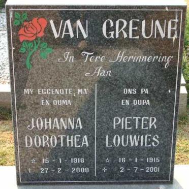 GREUNE Pieter Louwies, van 1915-2001 &amp; Johanna Dorothea 1918-2000