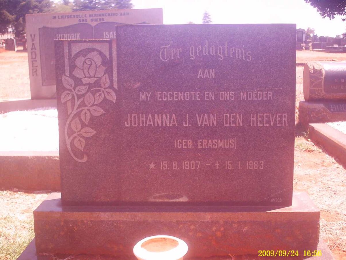 HEEVER Johanna J., van den nee ERASMUS 1907-1983
