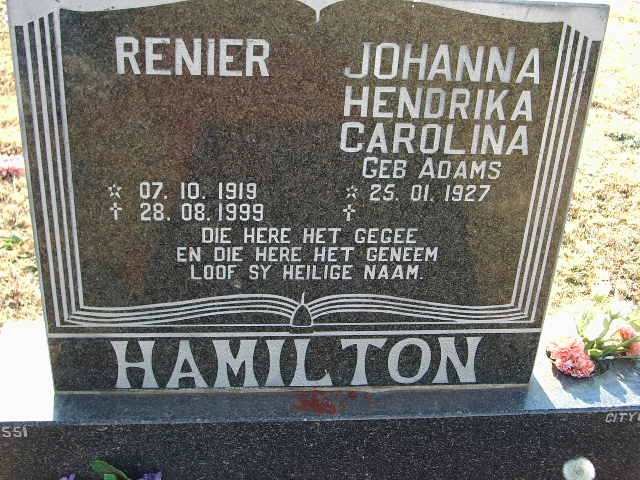 HAMILTON Renier 1919-1999 &amp; Johanna Hendrika Carolina ADAMS 1927-
