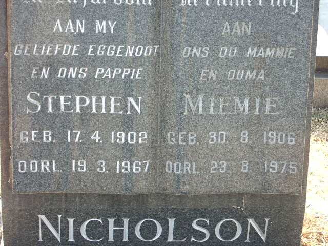 NICHOLSON Stephen 1902-1967 &amp; Miemie 1906-1975