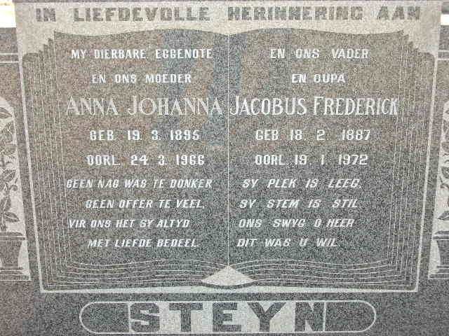STEYN Jacobus Frederick 1887-1972 &amp; Anna Johanna 1895-1966