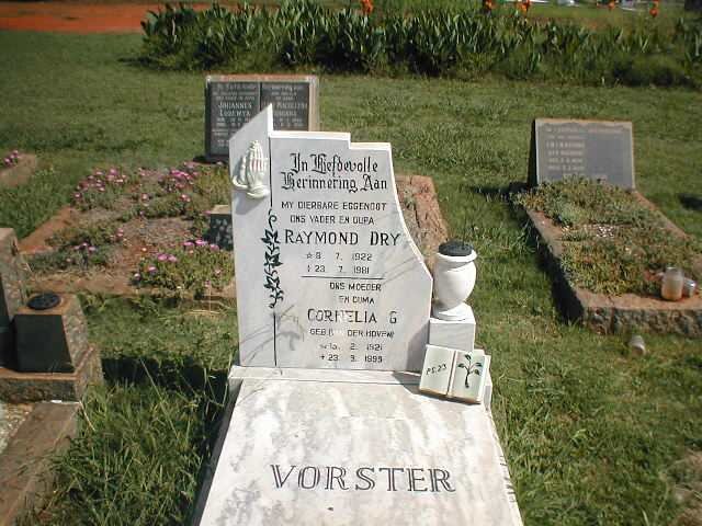 VORSTER Raymond Dry 1922-1981 &amp; Cornelia G. VAN DER HOVEN 1921-1999