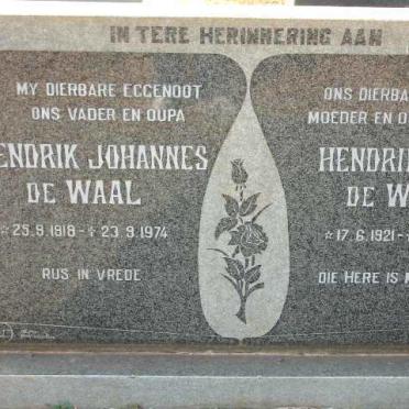 WAAL Hendrik Johannes, de 1918-1974 &amp; Hendrina A. 1921-1993