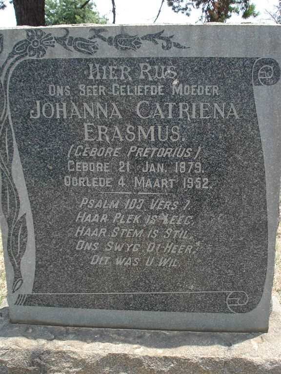 ERASMUS Johanna Catriena nee PRETORIUS 1879-1952