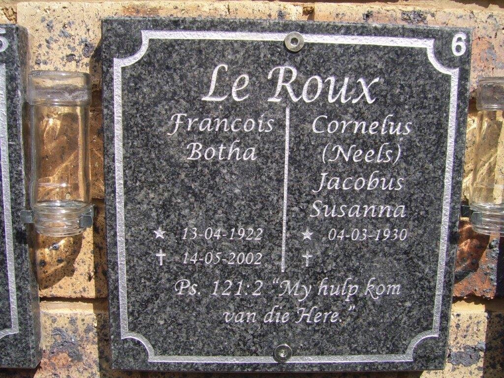 ROUX Francois Botha, le 1922-2002 &amp; Cornelus Jacobus Susanna 1930-
