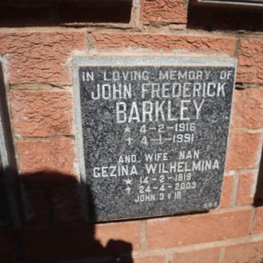 BARKLEY John Frederick 1916-1991 &amp; Gezina Wilhelmina 1919-2003