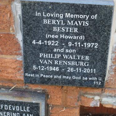 BESTER Beryl Mavis nee HOWARD 1922-1972 :: VAN RENSBURG Philip Walter 1946-2011