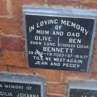 BENNETT Charles Edgar 1907-1977 &amp; Olive LONG 1908-1971