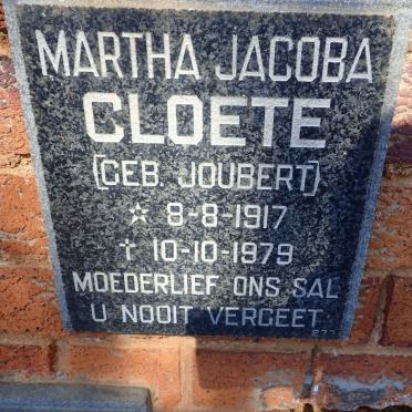 CLOETE Martha Jacoba nee JOUBERT 1917-1979