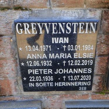 GREYVENSTEIN Pieter Johannes 1936-2020 &amp; Anna Maria Elsie 1932-2019 :: GREYVENSTEIN Ivan 1971-1984