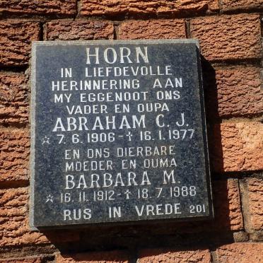 HORN Abraham C.J. 1906-1977 &amp; Barbara M. 1912-1988