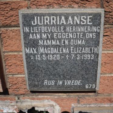 JURRIAANSE Magdalena Elizabeth 1920-1993